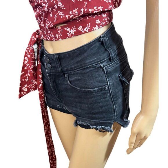 (5 for 25 ) American Eagle Next Level Stretch Shortie Denim Cut Offs size 00 - Picture 2 of 5